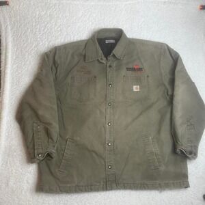 Vintage carhartt men olive green button snap quilt lined jacket embroidered xxl